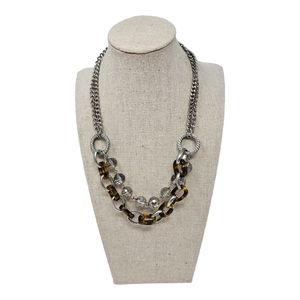 Loft Layered Chunky Chain Necklace Faux Tortoise Rhinestones Silver Tone